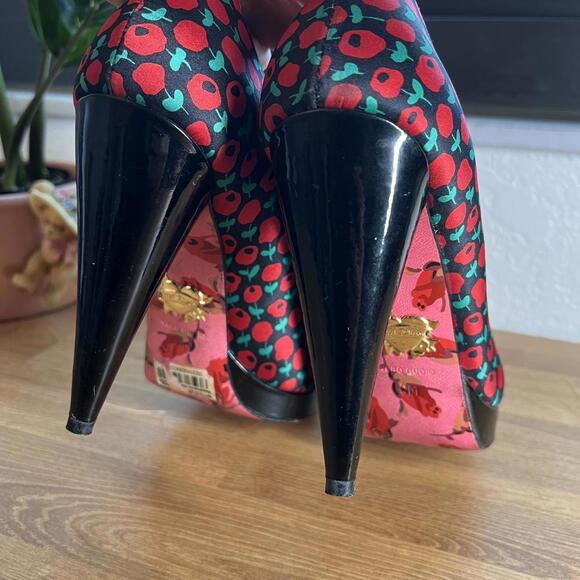 Betsey Johnson Red Floral Peep-Toe Heels – Size 8 - Picture 7 of 8